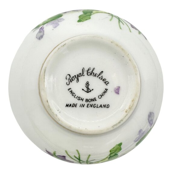 Royal Chelsea English Bone China Creamer and Sugar Bowl Set Purple Floral 3" Dia - Picture 13 of 13